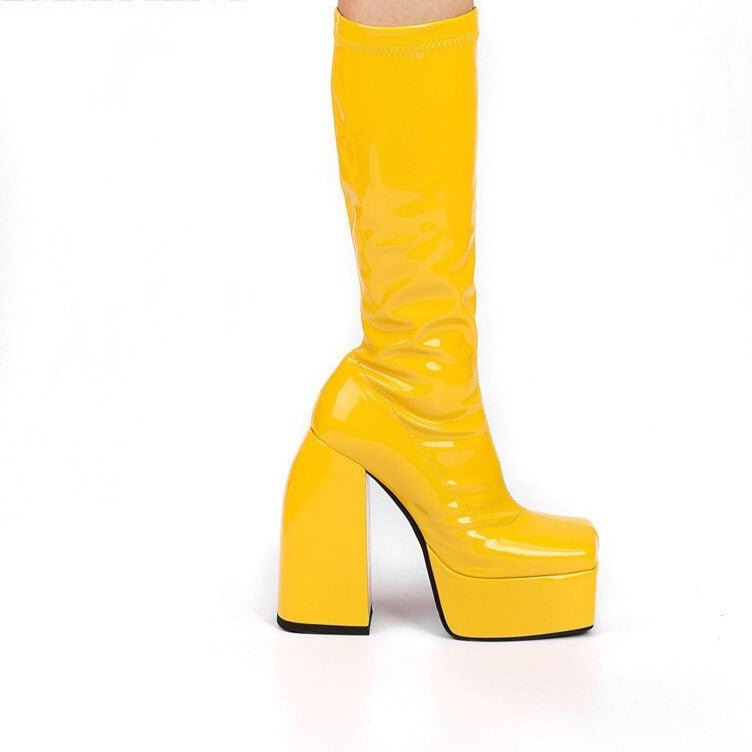 Thick Sole Platform Shoes Square Toe High Heels Long Knee High Boots - LiveTrendsX