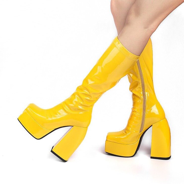Thick Sole Platform Shoes Square Toe High Heels Long Knee High Boots - LiveTrendsX