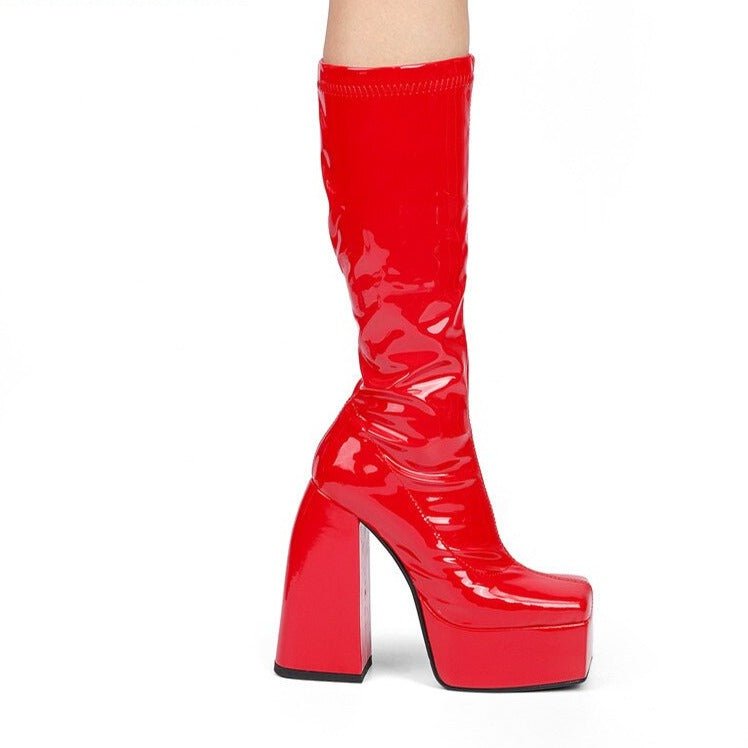 Thick Sole Platform Shoes Square Toe High Heels Long Knee High Boots - LiveTrendsX