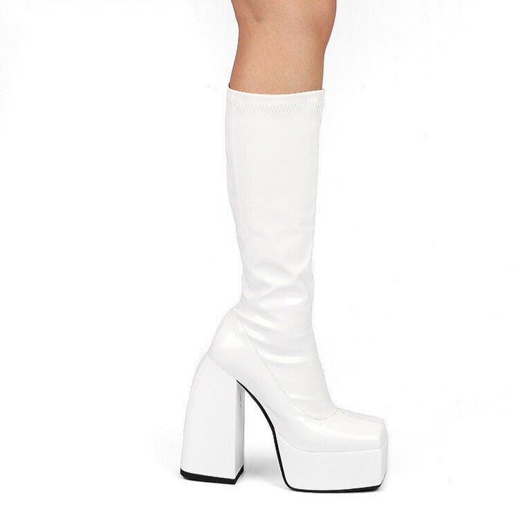 Thick Sole Platform Shoes Square Toe High Heels Long Knee High Boots - LiveTrendsX