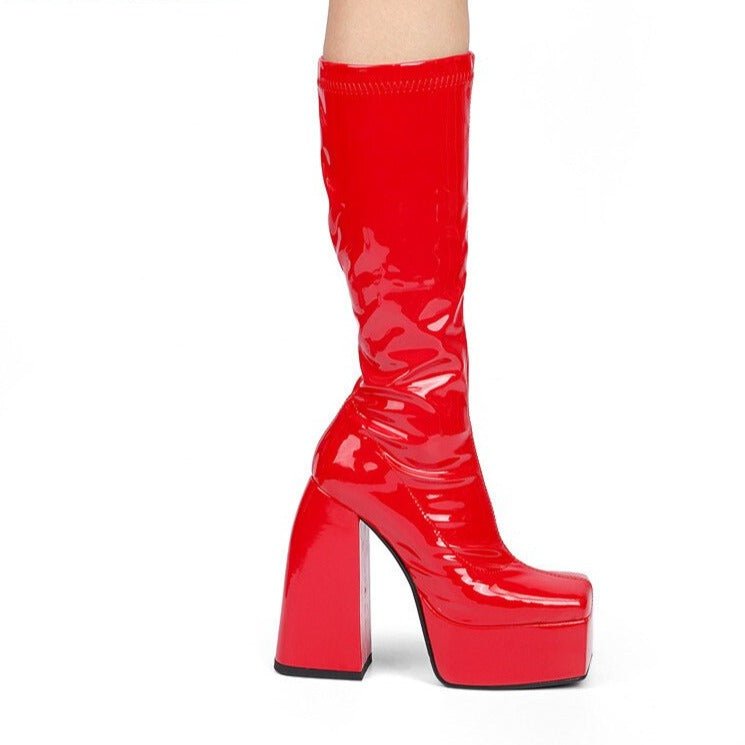 Thick Sole Platform Shoes Square Toe High Heels Long Knee High Boots - LiveTrendsX
