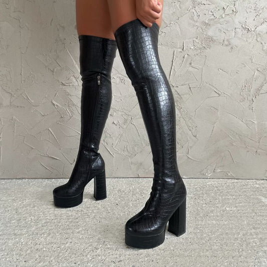 Thigh High Boots Winter Female Women Chunky Designer Shoes - LiveTrendsX