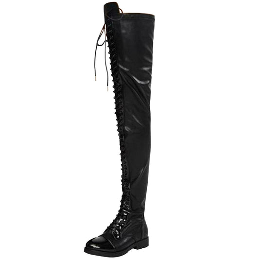 Thigh High Boots Women Winter Shoes Low Heels Lace - up Punk Shoes - LiveTrendsX