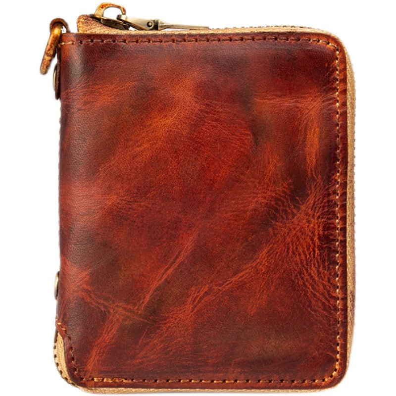 Top layer cow leather zipper short Wallet Leather Handmade - LiveTrendsX