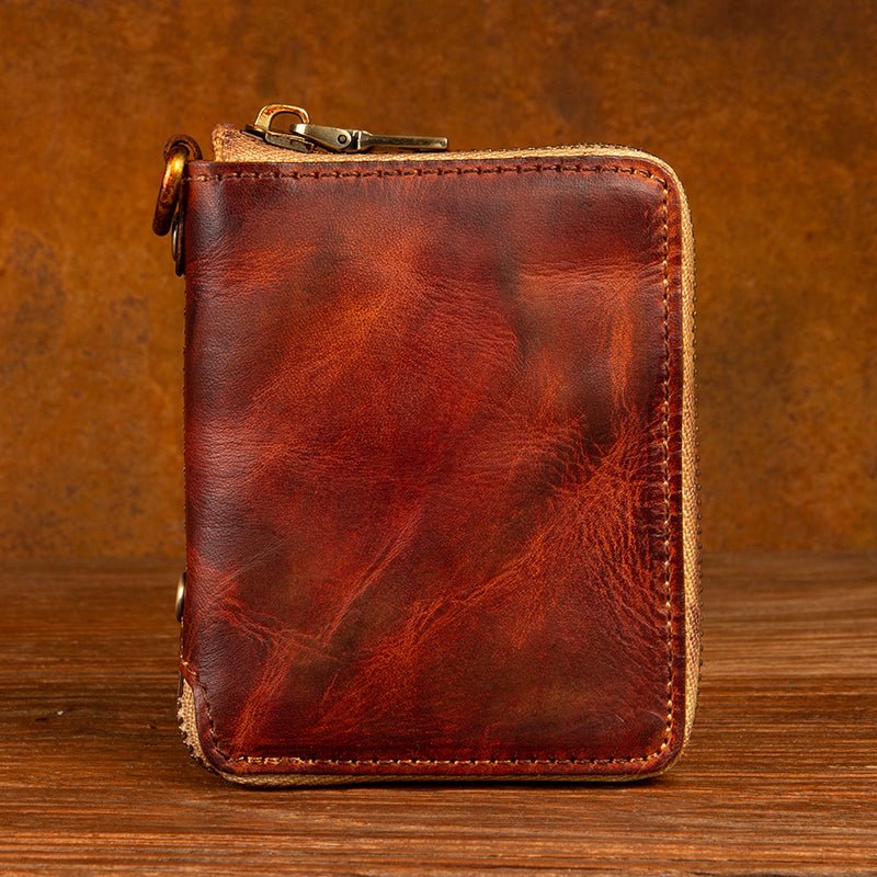 Top layer cow leather zipper short Wallet Leather Handmade - LiveTrendsX