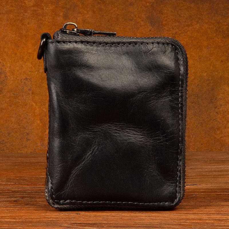 Top layer cow leather zipper short Wallet Leather Handmade - LiveTrendsX