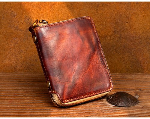 Top layer cow leather zipper short Wallet Leather Handmade - LiveTrendsX