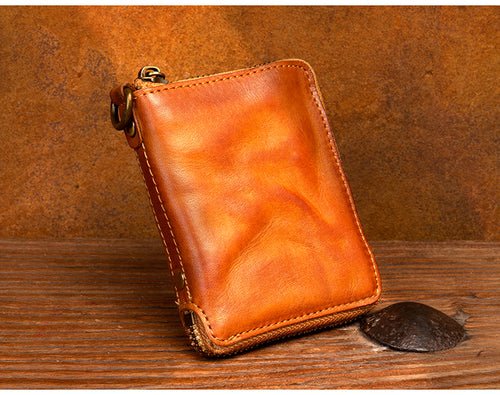 Top layer cow leather zipper short Wallet Leather Handmade - LiveTrendsX