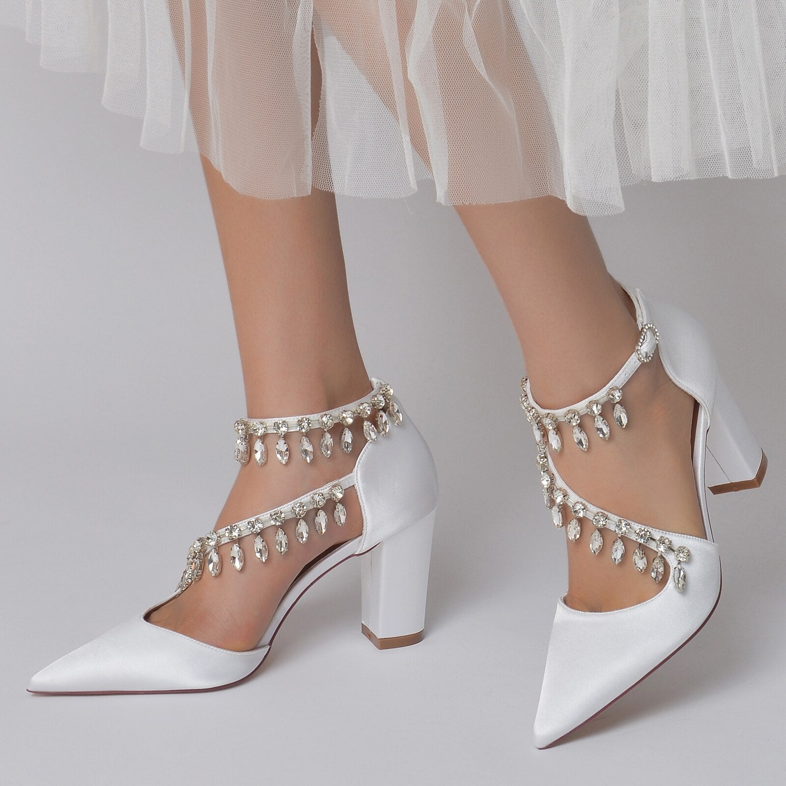 Twisted Strap Crystal Tassel Bridal Wedding Party Prom Pumps - LiveTrendsX