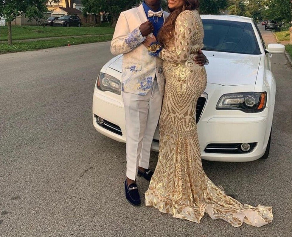 V - neck Rose Gold Sequin African Black Girls Real Prom Gala Gowns - LiveTrendsX