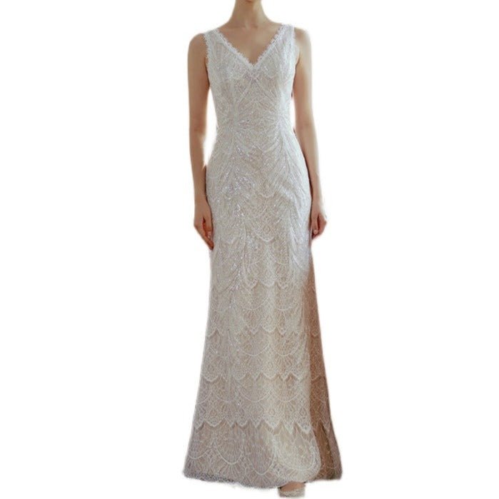 V - neck waist mermaid beaded lace light wedding dress - LiveTrendsX