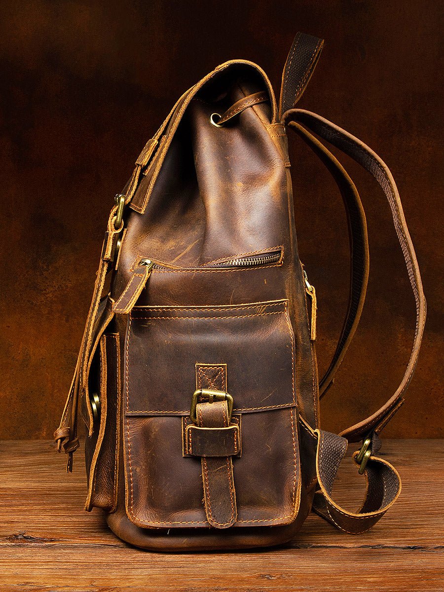 Vintage Crazy Horse Leather men's large capacity Backpack - LiveTrendsX