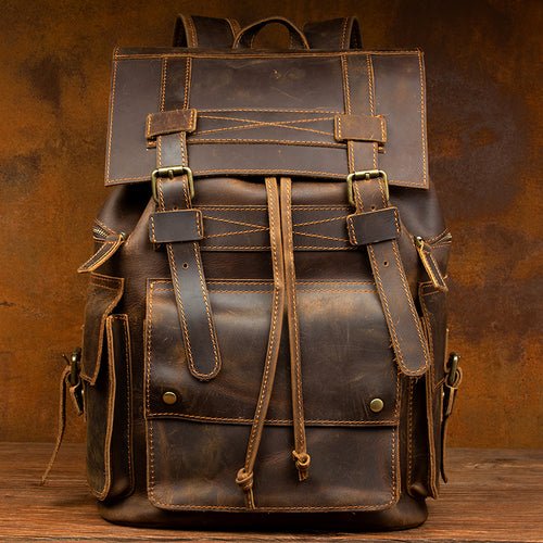 Vintage Crazy Horse Leather men's large capacity Backpack - LiveTrendsX