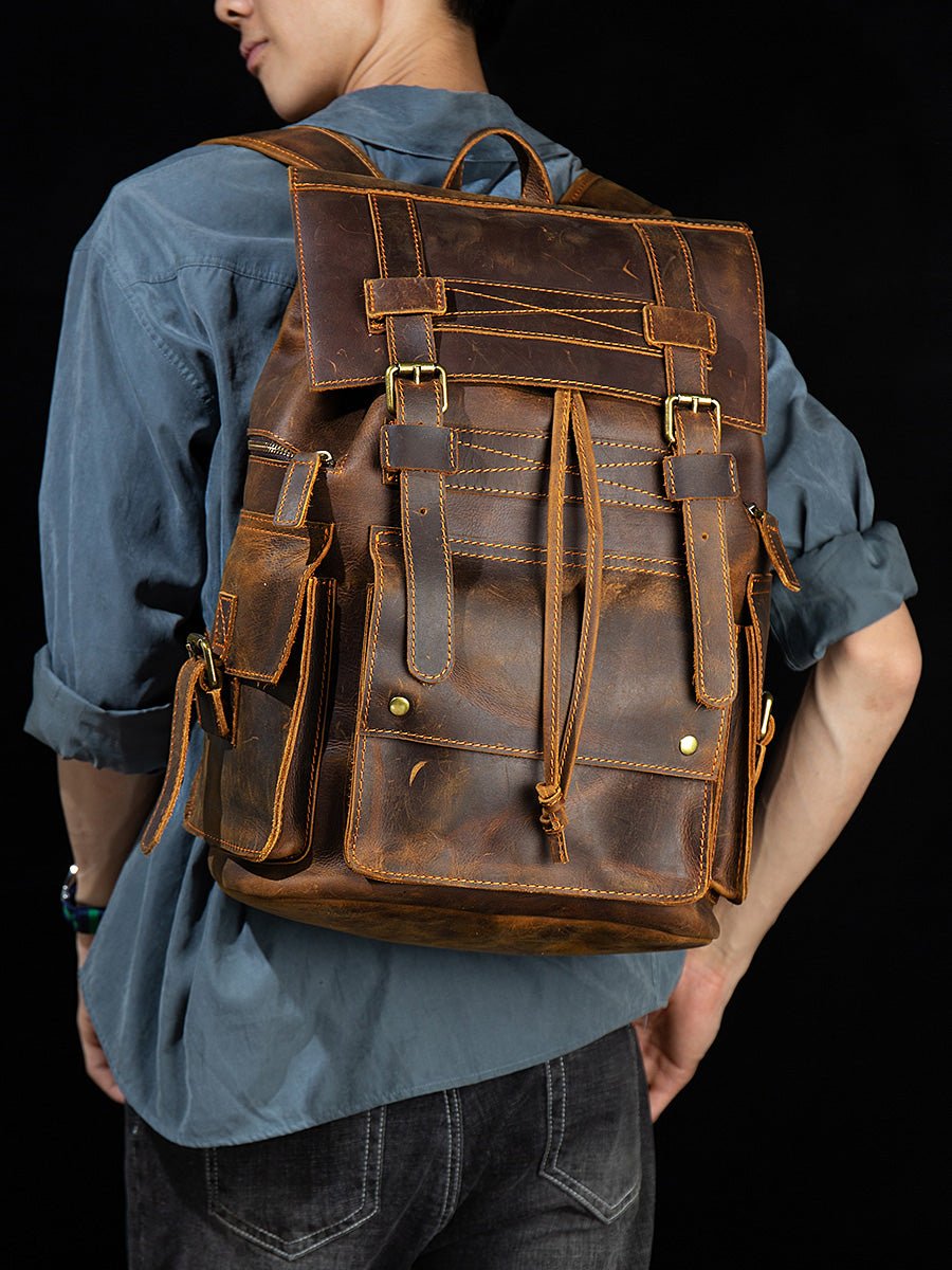 Vintage Crazy Horse Leather men's large capacity Backpack - LiveTrendsX