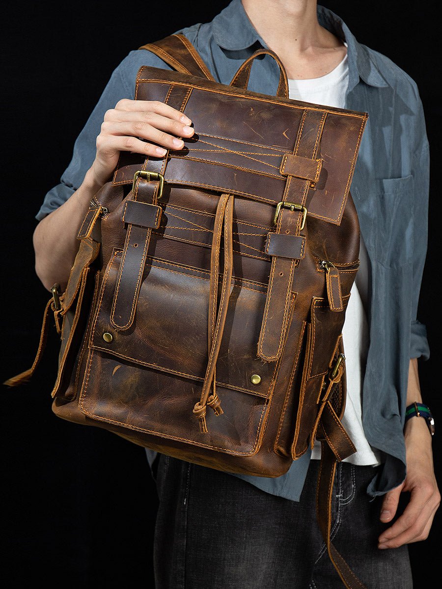 Vintage Crazy Horse Leather men's large capacity Backpack - LiveTrendsX
