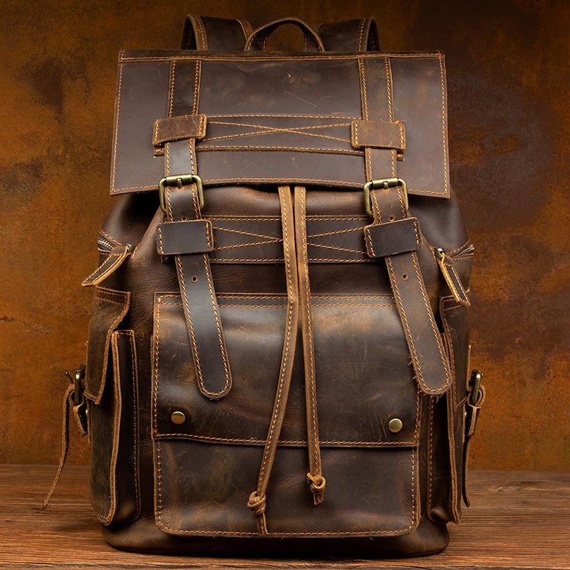 Vintage Crazy Horse Leather men's large capacity Backpack - LiveTrendsX