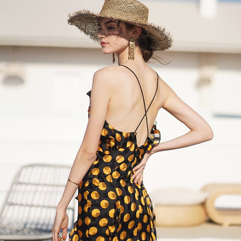 Vintage open back dress lace up ruffle dress - LiveTrendsX