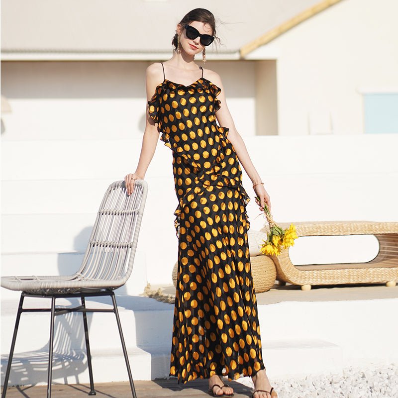 Vintage open back dress lace up ruffle dress - LiveTrendsX