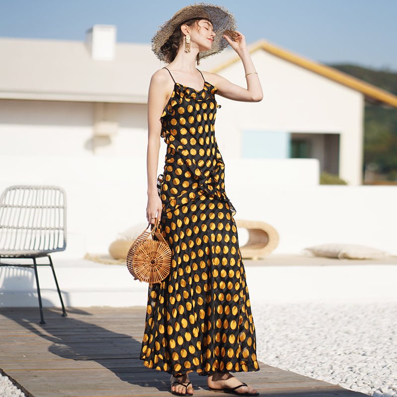 Vintage open back dress lace up ruffle dress - LiveTrendsX