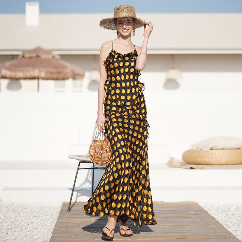 Vintage open back dress lace up ruffle dress - LiveTrendsX