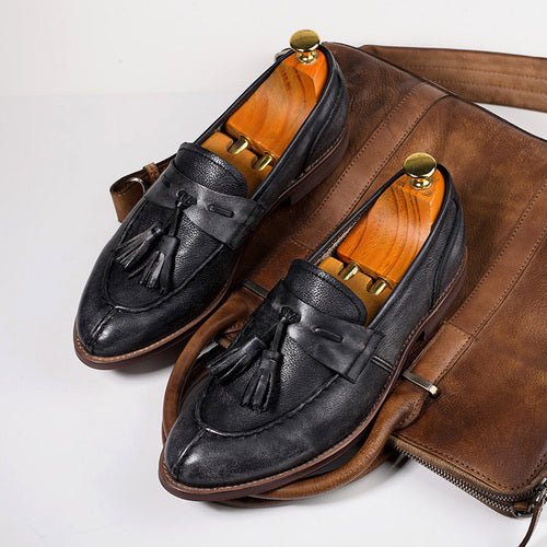 Vintage Pointed Toe Tassel Slip - On Casual Leather Shoes - LiveTrendsX