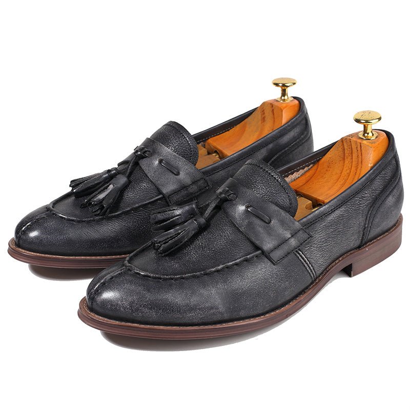 Vintage Pointed Toe Tassel Slip - On Casual Leather Shoes - LiveTrendsX