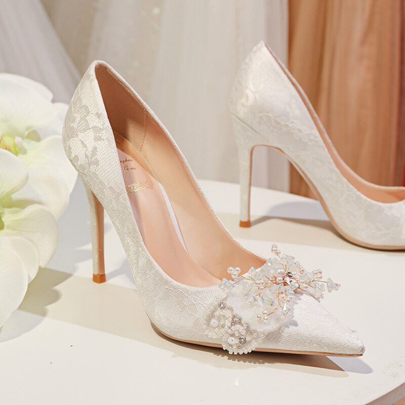 Wedding Shoes Female Shallow Mouth Pearl Single Shoes - LiveTrendsX