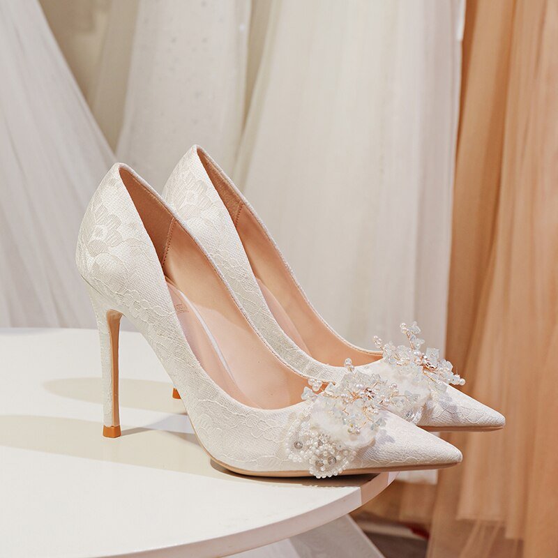 Wedding Shoes Female Shallow Mouth Pearl Single Shoes - LiveTrendsX