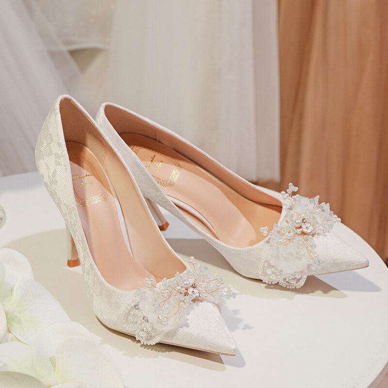 Wedding Shoes Female Shallow Mouth Pearl Single Shoes - LiveTrendsX