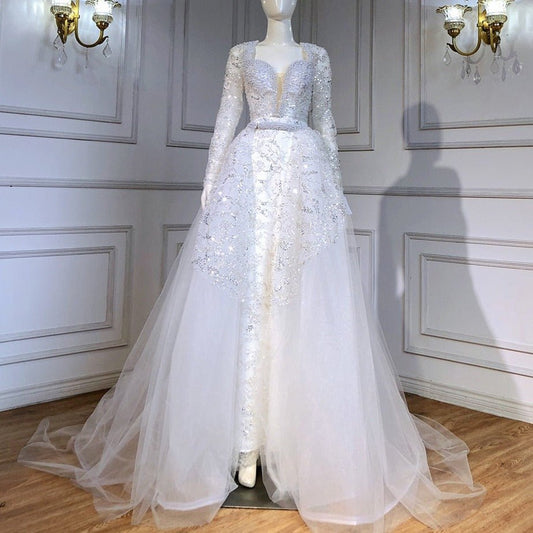 White Detachable Skirt Evening Dresses Gowns - LiveTrendsX