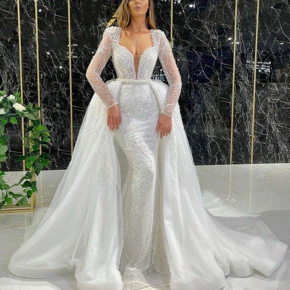 White Detachable Skirt Evening Dresses Gowns - LiveTrendsX