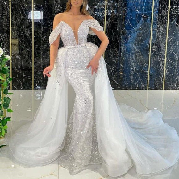 White Luxury Detachable Skirt Evening Dresses Gowns - LiveTrendsX