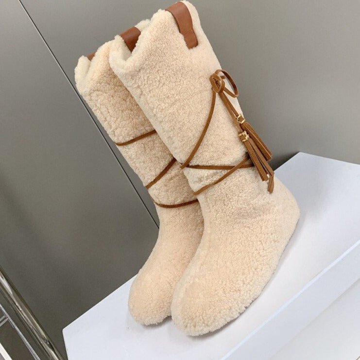 Woman Cross - tied Snow Boots Flats Knee High Boots - LiveTrendsX