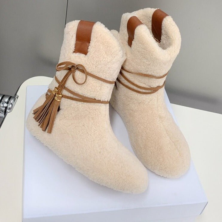 Woman Cross - tied Snow Boots Flats Knee High Boots - LiveTrendsX