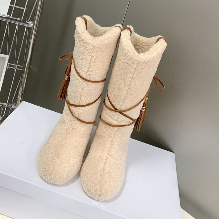 Woman Cross - tied Snow Boots Flats Knee High Boots - LiveTrendsX
