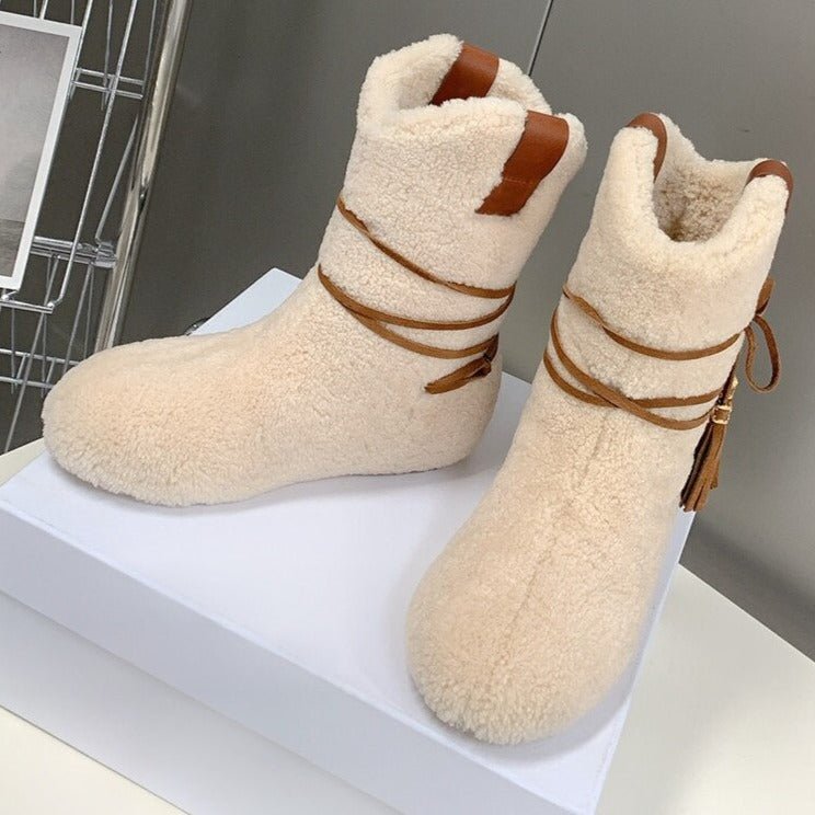 Woman Cross - tied Snow Boots Flats Knee High Boots - LiveTrendsX