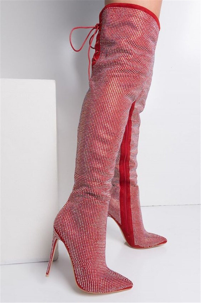 Woman Crystal Pointed Toe Over The Knee Boots plus size - LiveTrendsX