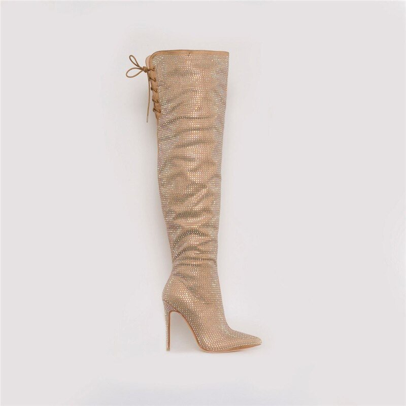 Woman Crystal Pointed Toe Over The Knee Boots plus size - LiveTrendsX