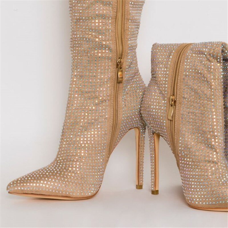 Woman Crystal Pointed Toe Over The Knee Boots plus size - LiveTrendsX