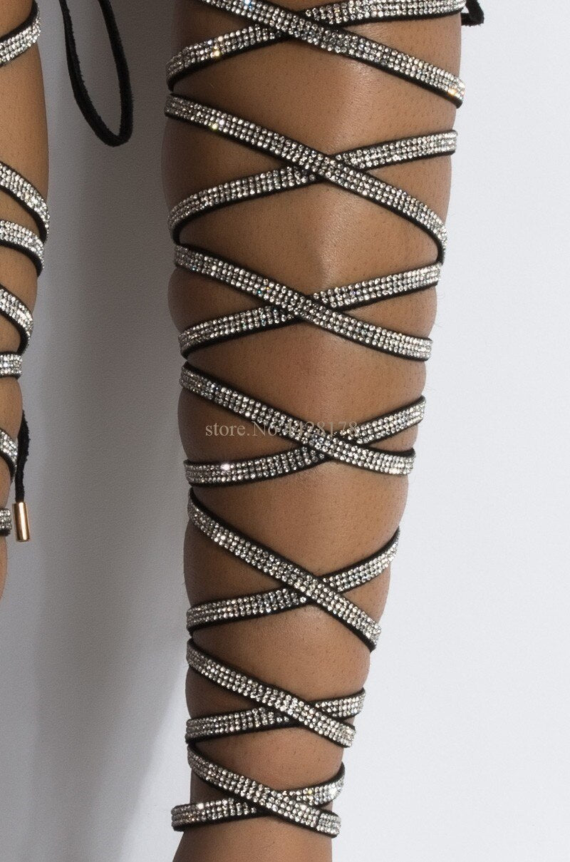 Woman diamond Lace up Over knee Sandals Boots - LiveTrendsX