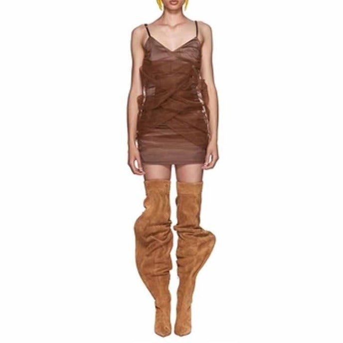 Woman Over The Knee Boots Pointed Toe High Heels Motorcycle Boots - LiveTrendsX