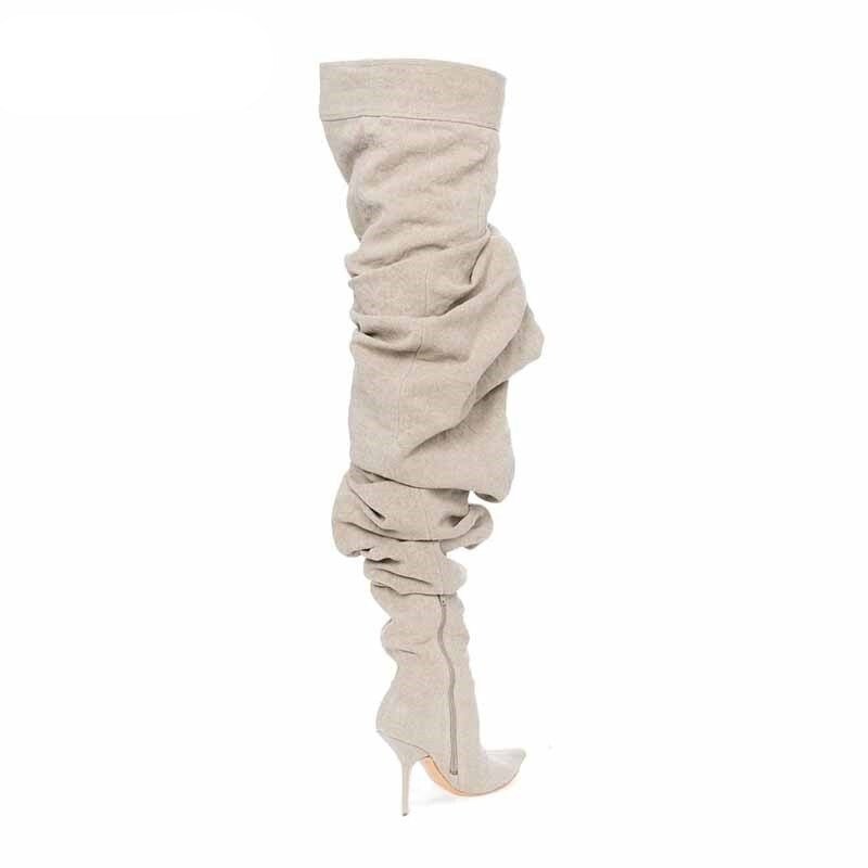 Woman Over The Knee Boots Pointed Toe High Heels Motorcycle Boots - LiveTrendsX