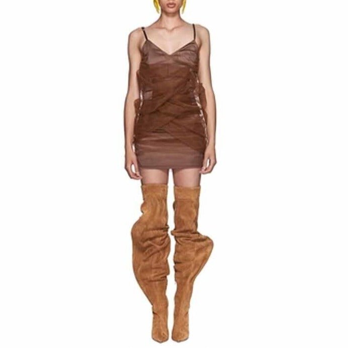 Woman Over The Knee Boots Pointed Toe High Heels Motorcycle Boots - LiveTrendsX