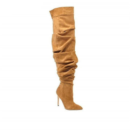 Woman Pleated High Heels Thigh High Boots - LiveTrendsX