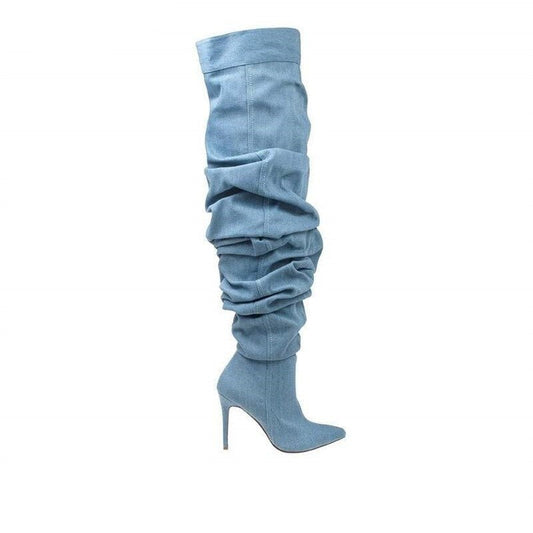 Woman Pleated High Heels Thigh High Boots - LiveTrendsX