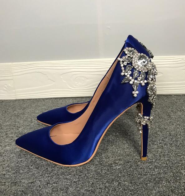 Woman twine diamonds flower high heel blue dress shoes - LiveTrendsX