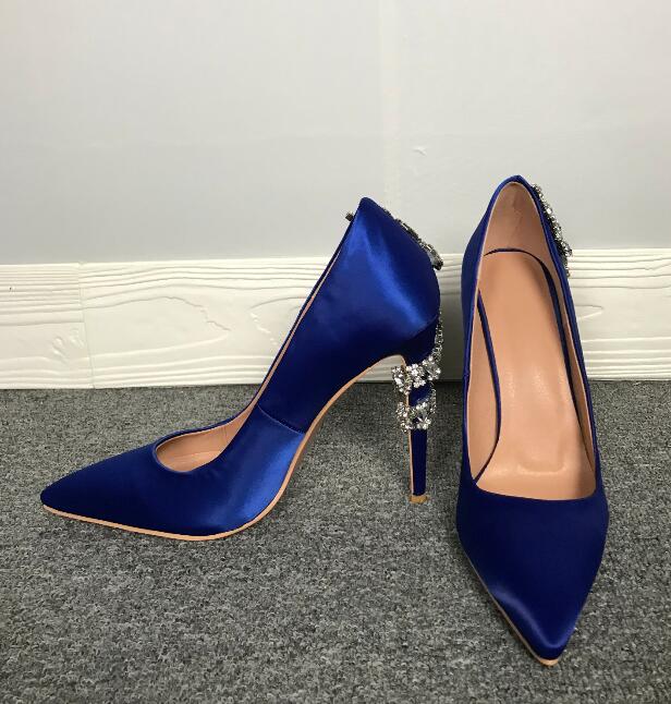 Woman twine diamonds flower high heel blue dress shoes - LiveTrendsX