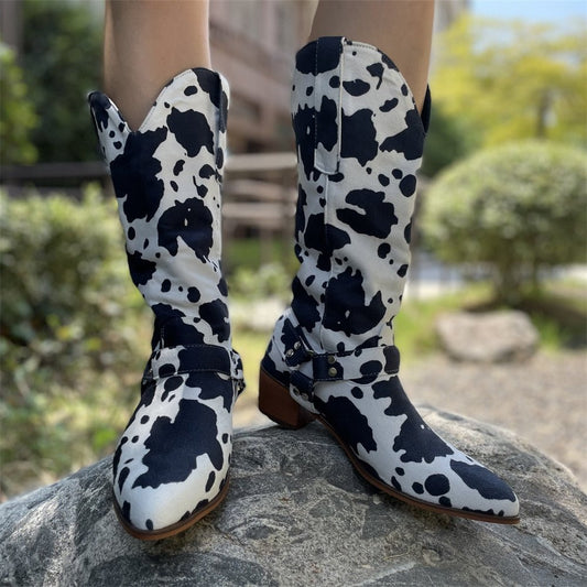 Women 2022 Trend Luxury Elegant Pointed Faux Suede Cowboy Boots - LiveTrendsX