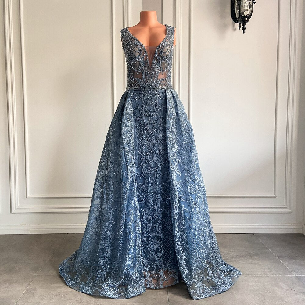 Women Arabic Style Sky Blue Formal Party Evening Gowns - LiveTrendsX