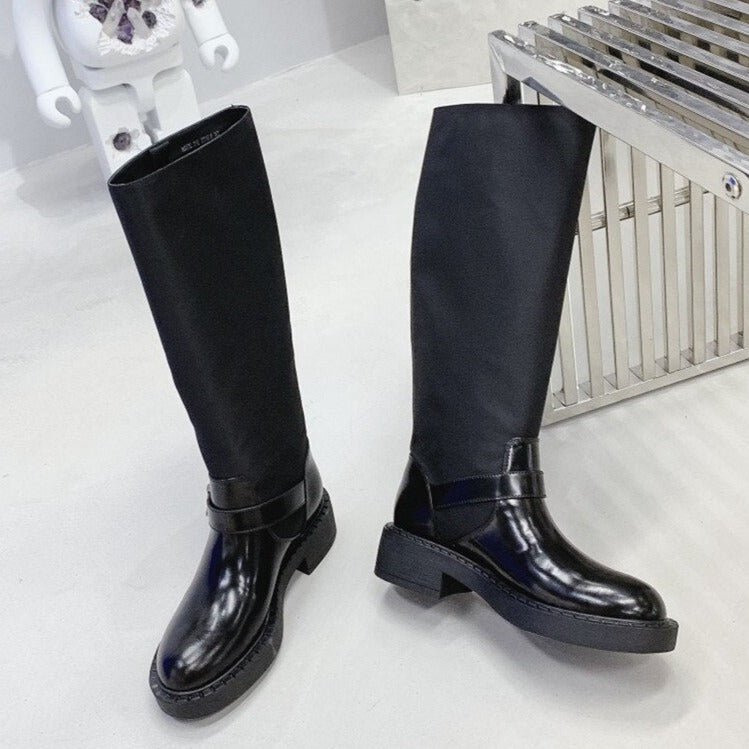 Women Black Buckle Strap Motorcycle Boots Round Toe - LiveTrendsX